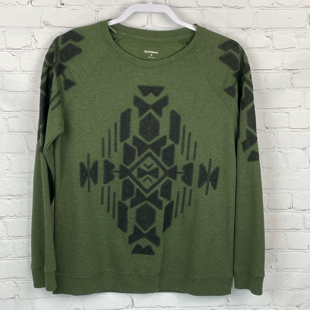 Ruff Hewn Green w/Black Embroidery Pullover Sweatshirt Woman’s Size Medium